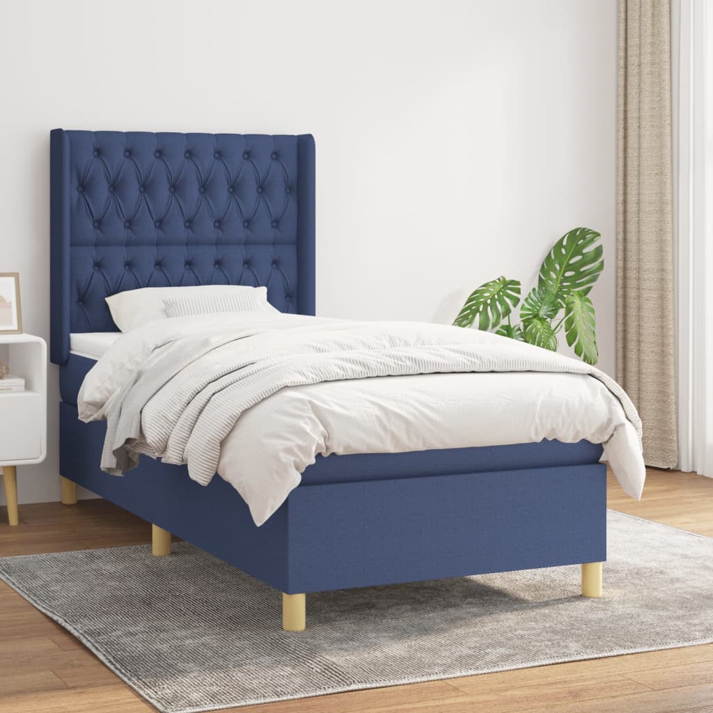 Box Spring Bed with Mattress Blue 100x200 cm Fabric