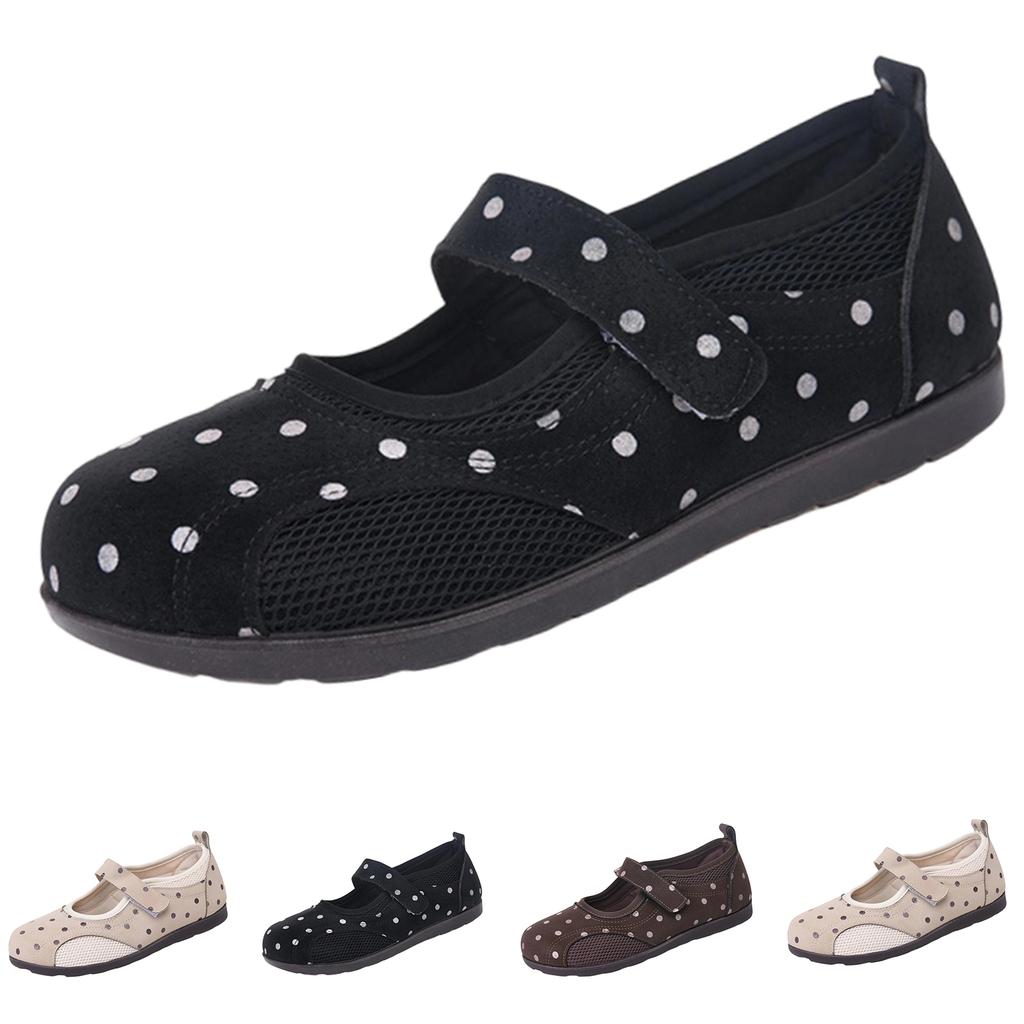 Women Mary Jane Shoes Breathable Mesh Casual Soft Sole Slip On Flats Adjustable Hook and Loop Fastener Lightweight Comfortable Footwear