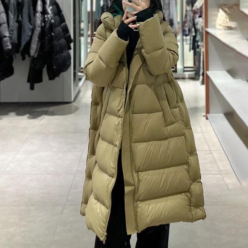 2024 Winter Warm Long Over-Knee Thickened Hooded Puff Feel Down Jacket Women's Down Jacket Tide