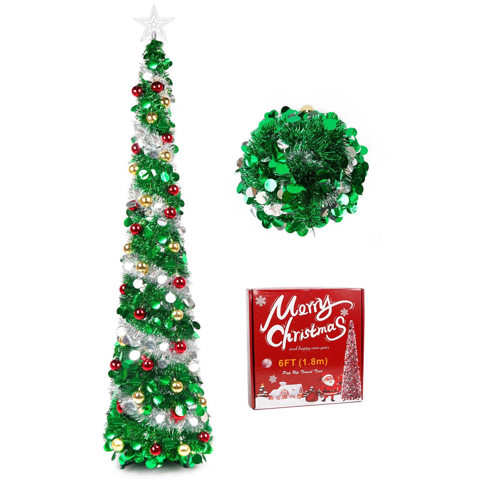 

YHANEC Складная новогодняя елка 180 см с верхушкой-звездой и 30 украшениями (Зеленый и серебристый) зелёный