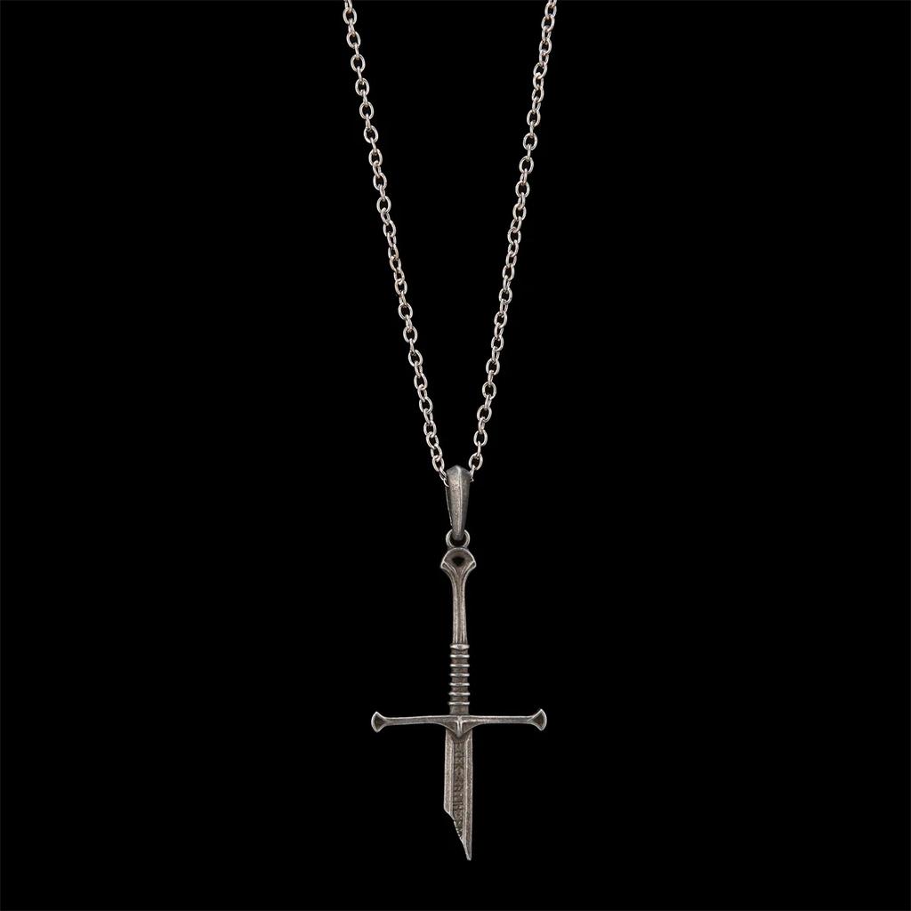 Lord Series Rings Excalibur Broken Sword Necklace Punk Metal Pendant Collections Film The Lord Narsil Jewelry Fans Gift