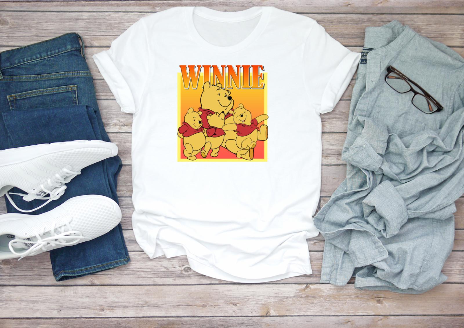 Famous Character Winnie Figure Short Sleeve White Black Men T-shirt H120 XXXXL