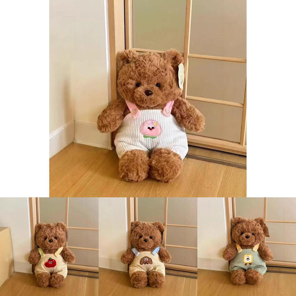Teddy Bear Plush Toy With Overalls Stuffed Animal Soft Doll Gift For Girls