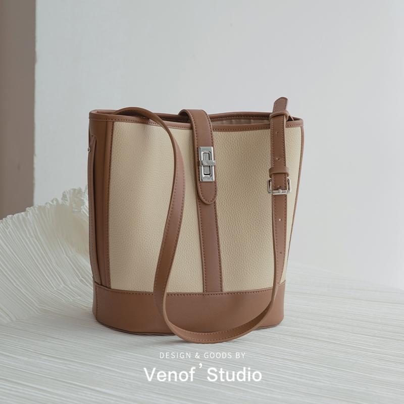 

2025 женская сумка через плечо из натуральной кожи, высококачественная сумка-ведро из коровьей кожи, женская сумка через плечо из коровьей кожи, брендовые роскошные сумки для женщин ONE SIZE абрикосовый/белый