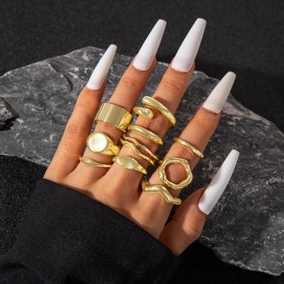 Fashion Gold Color Vintage Rings Set Stackable Adjustable Geometric Rings Boho Irregular Women's Finger Rings Festival