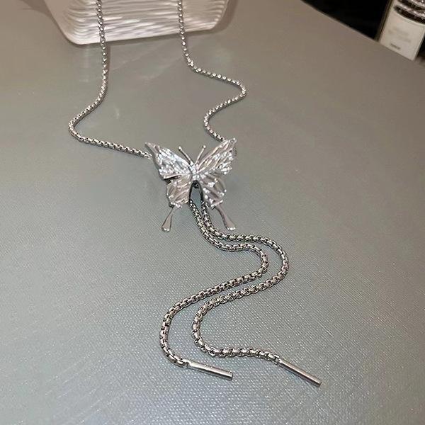 Butterfly Necklace Pull Long Sweater Chain Light Luxury Niche Breast Chain High Sense Neck Chain Spring and Summer Accessories Collarbone Chain Women