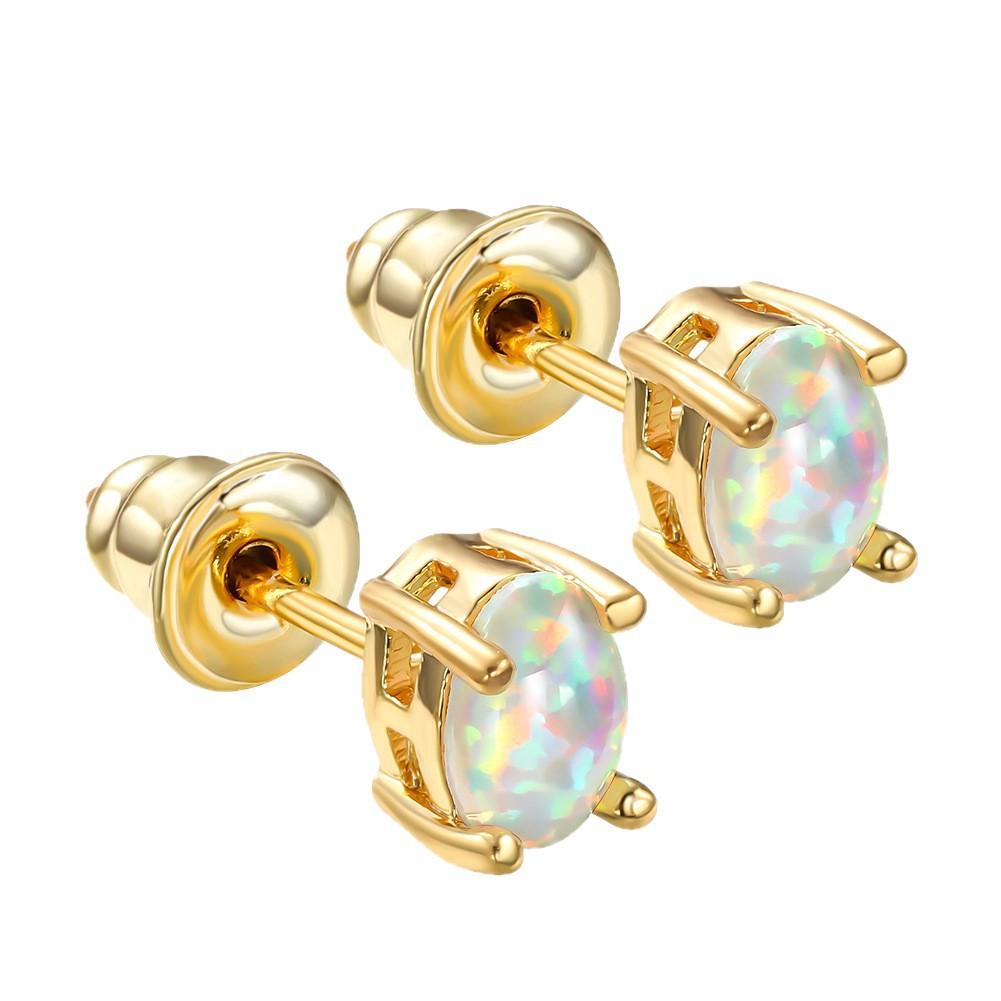 Wish European and American Ins Simple Style Oval Opal Stud Earrings Mini Cute Versatile Girl Heart Earrings