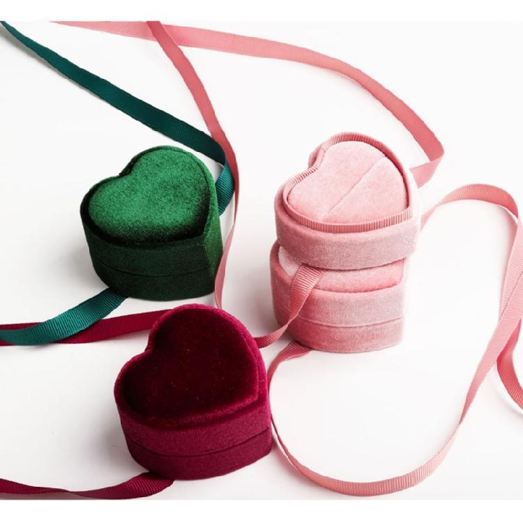 Cute Heart Shaped Jewelry Container Love Inspired Velvety Jewelry Box with Bowknot Rings Collection Case for Women