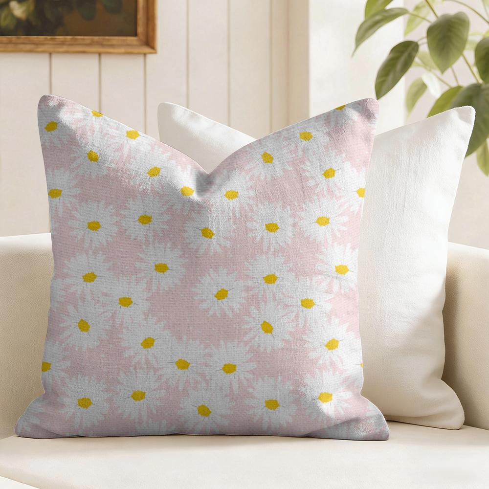 Daisy Pattern Cushion Cover Natural Linen Pillow Cover Double-Sided Print Cushion Cover For Sofa Home Decor