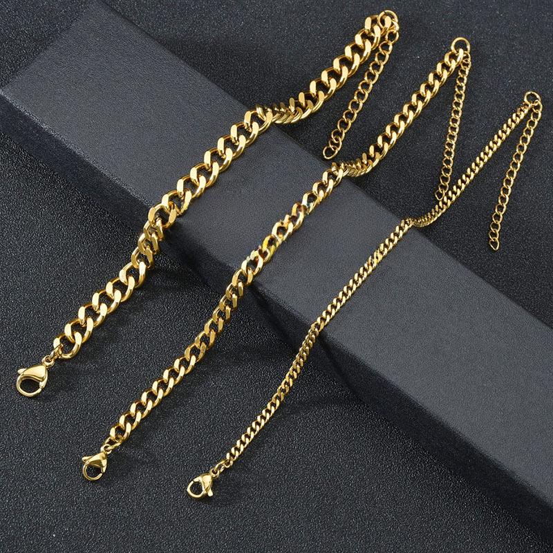 Bransoletka Łańcuszek Kubański Hip-Hop ze Stali Tytanowej Pozłacanej 18k Unisex