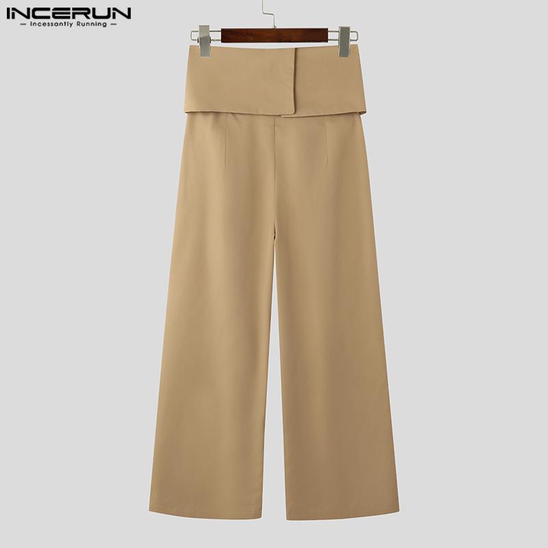 INCERUN Pánské zavinovací dlouhé kalhoty s vysokým pasem Ležérní zip se širokými nohavicemi
