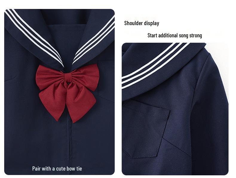 Authentic Dark Blue Three-Piece JK Uniform: Soft Girl Long-Sleeved Sailor Suit In Japanese Style