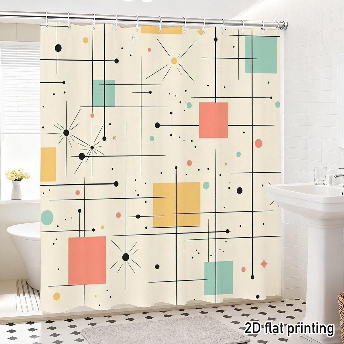 

Mid-Century Modern Geometric Shower Curtain 1Pc With 12 Hooks For Bathroom Home Decor Polyester 2D Flat Print 70.8X70.8 Inch W60H190(CM)-1 Pcs