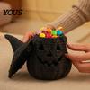 Halloween Mantel Decor Pumpkin Lantern Tabletop Decor, Woven Witch Hat Candy Bowl & LED Spooky Holiday Decorations Prop, Gothic Fall Centerpiece