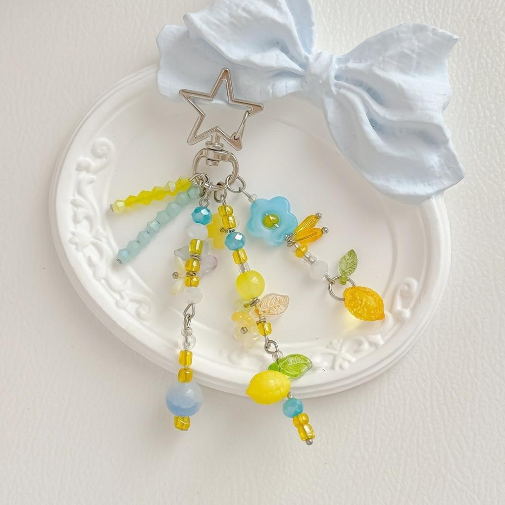 Tassel Beaded Keychain Pink Flower Hangings Ornaments Cute Bag Charm