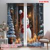 2pcs,2D Plane Printing Curtains Digital Printed Snowman Christmas Winter Door 100% Polyester (without Rod) All Seasons Use for