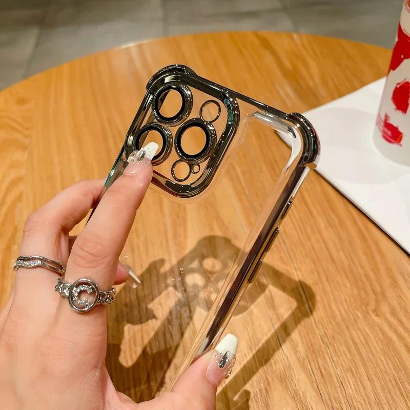 Electroplated Clear Air Bag Protection Lens Film Clear Case For  iPhone 15 14 13 12 11 Pro Max Plus XS XR Transparent Cover