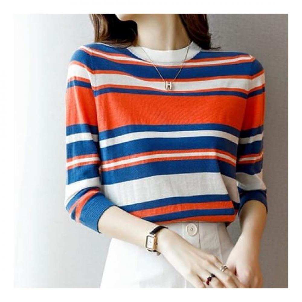 Navava Daily Stripe 5 Short Sleeve Knit Tee Nk1232