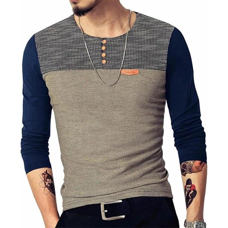 Мужские облегающие повседневные футболки с длинными рукавами и пуговицами — фото 4
