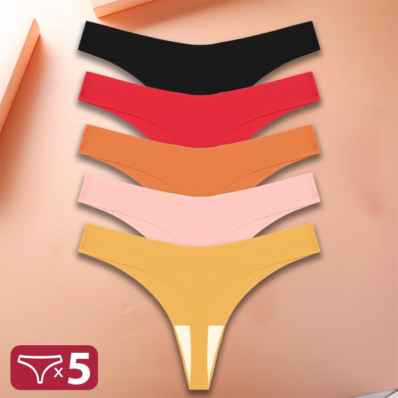 5ks/sada Sexy spodní prádlo G-String Dámské intimní spodní prádlo T-back Bezešvé spodní kalhotky s nízkým pasem Dámské bikiny kalhotky 10 barev XS-XL