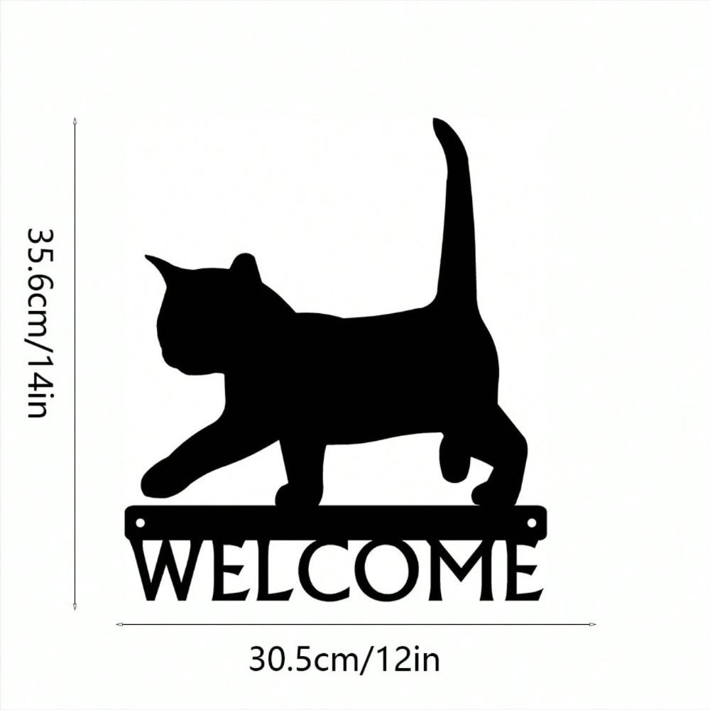 Black Cat Welcome Sign Metal Wall Art 12 Inch Rust Proof Home Decor Bathroom Waterproof Gift Modern