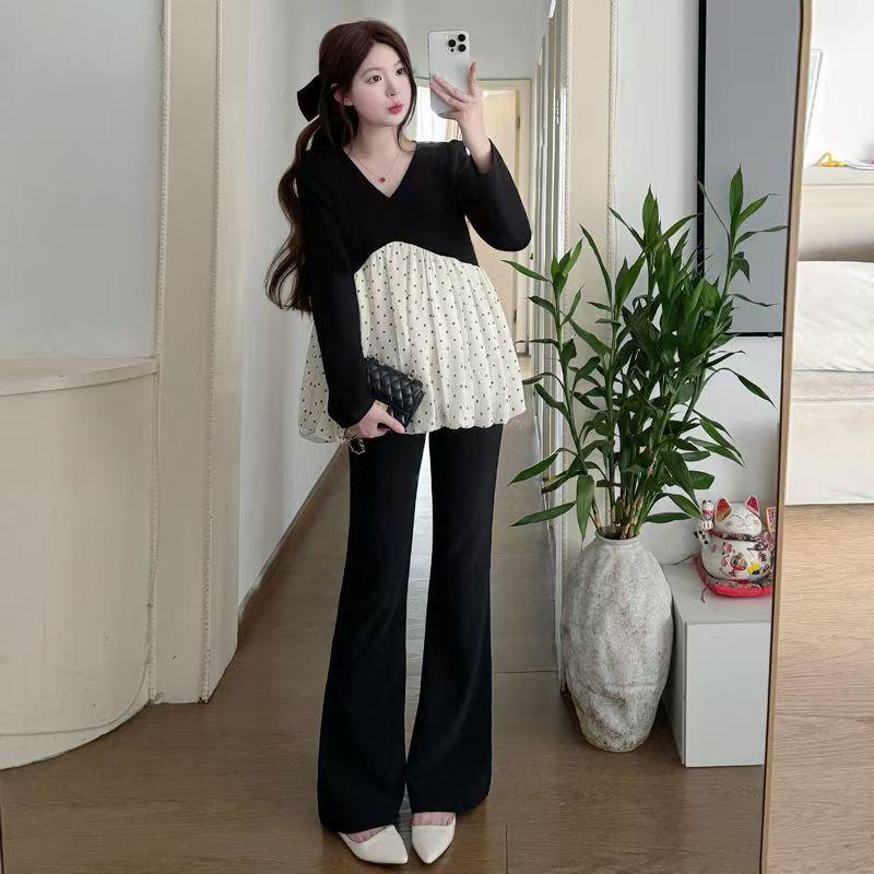 

Spring Polka Dot V-neck Maternity Top & Belly Support Pants Set M (approx. 40-50 kg)