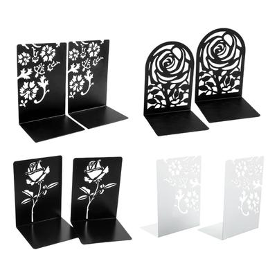 Metal Book End For Shelves 2Pcs Flower Bookends Heavy Duty Book End Book Stopper Slip Resistant Bookends for Desk Shelf