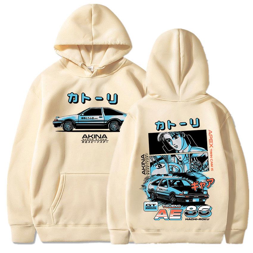 Anime AE86 Cartoon Hoodie with Velvet