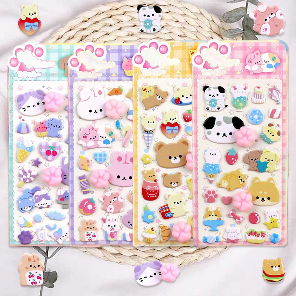 Set of 4 Lovebu Butt Squishy 3D Cute Puffy Butt Cat Animal DIY Decorative Stickers for Water Bottles Print Set of 4 Stickers, Stickers, Paw,