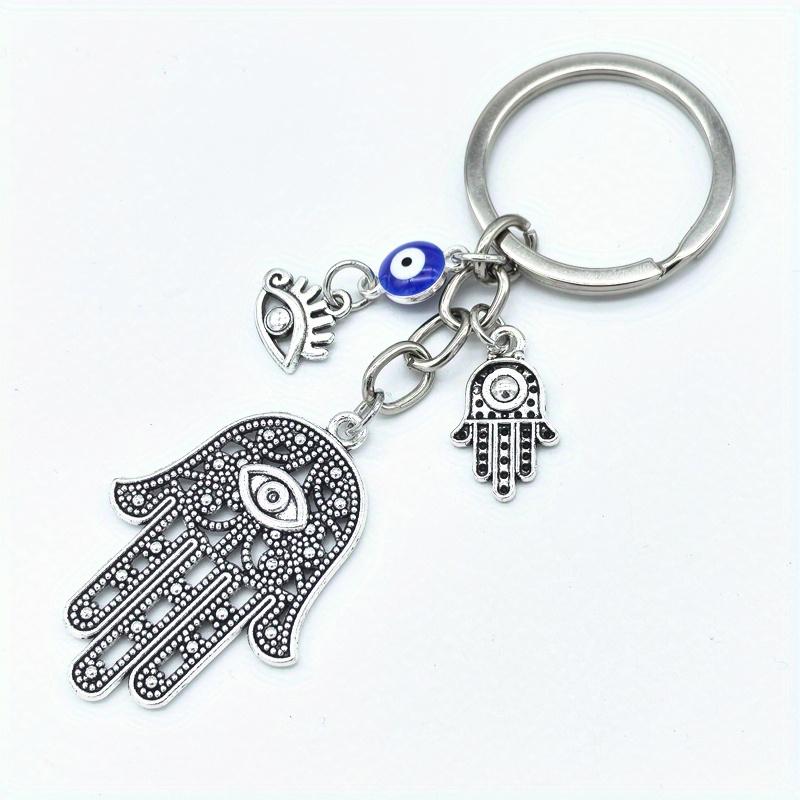 Módní Vintage Stříbrný Přívěšek na klíče Lucky Eye Fatima Hand Keychain Hamsa Keychain Evil Eye Přívěsek na klíče Šperky