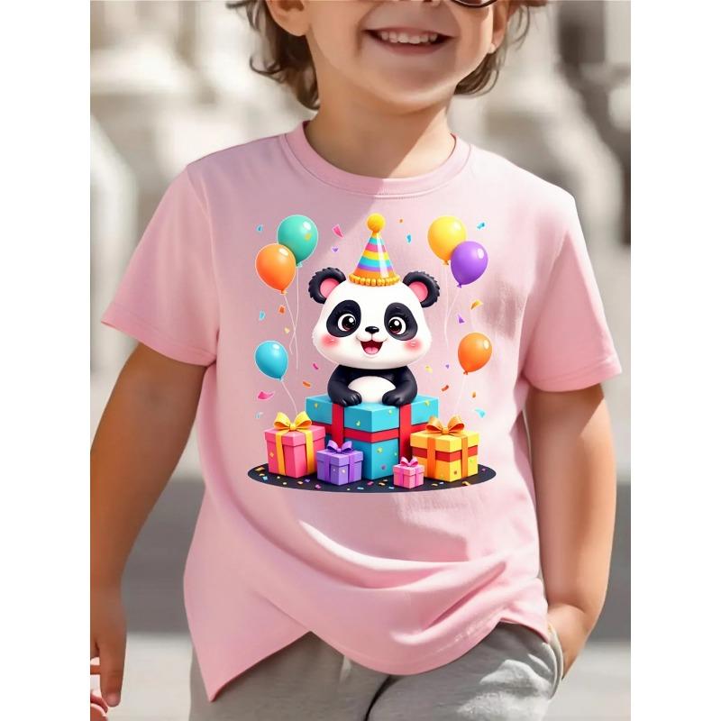 European sizes Cute Panda Birthday Party Balloons Gifts Little Boys Cotton T-Shirt Soft & Comfortable Everyday Top, Comfortable and Breathable
