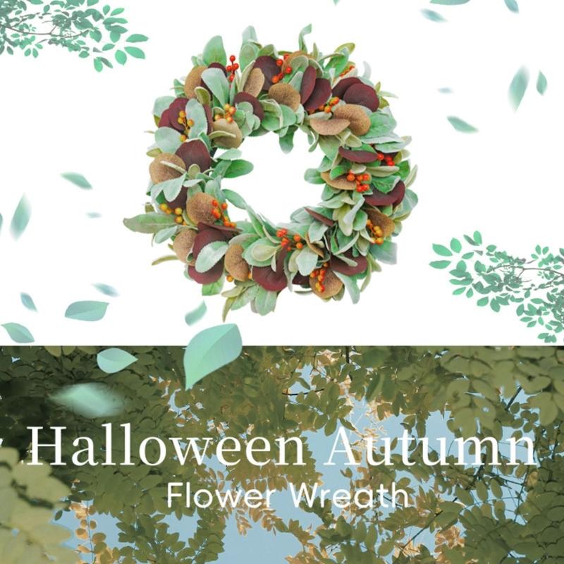 Autumn Wreath Realistic Berries Wreath Fall Decoration For Door Mantels Wall Halloween Thanksgiving Party Centerpieces