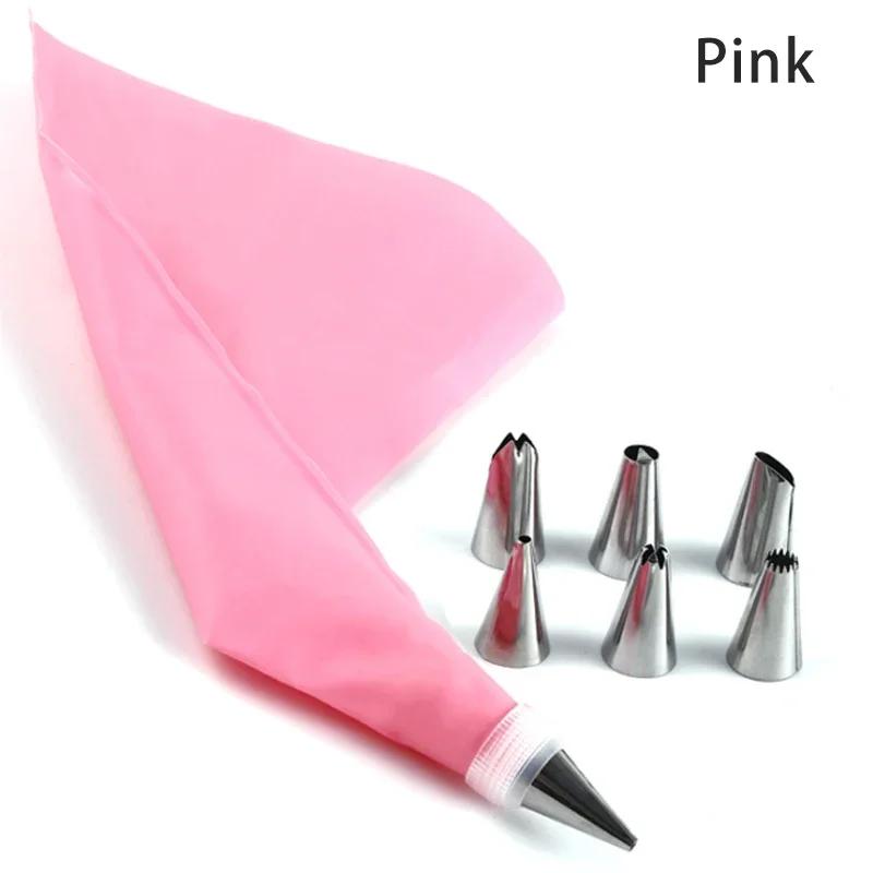 DIY Cake Decorating Tips Set, 6 Stainless Steel Nozzle Set, 8Pcs/Set Silicone Kitchen Accessories Icing Piping Cream Pastry Bag