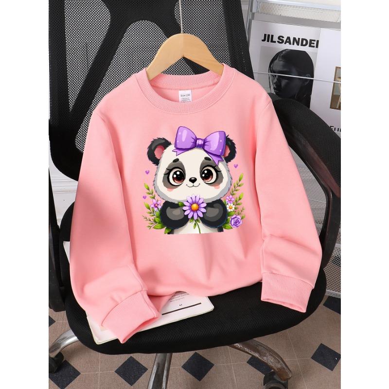 European sizes Girls' Round Neck Sweatshirt, Casual Printed Pullover, Adorable Animal Prints, Autumn And Winter Warm Fashion Top.