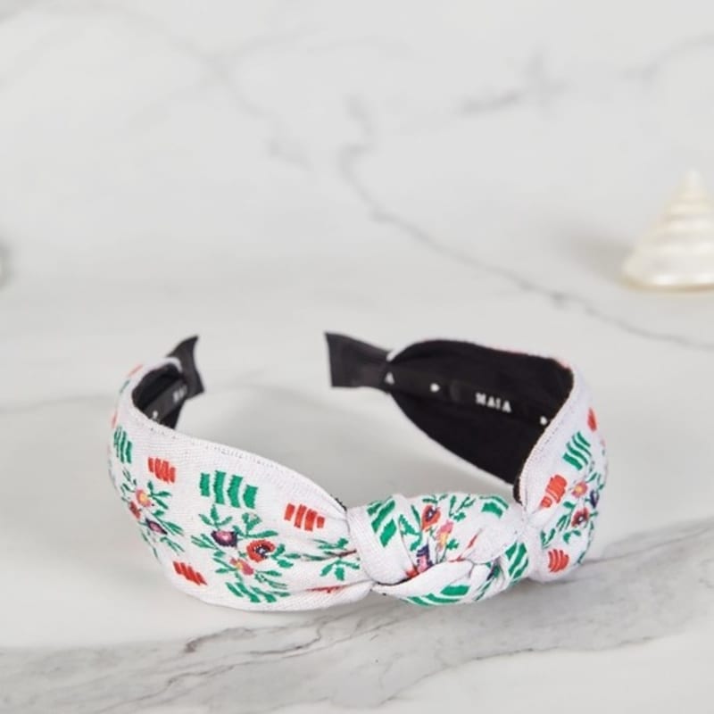 MAIA Garden Jacquard Hairband - Knotted White Green