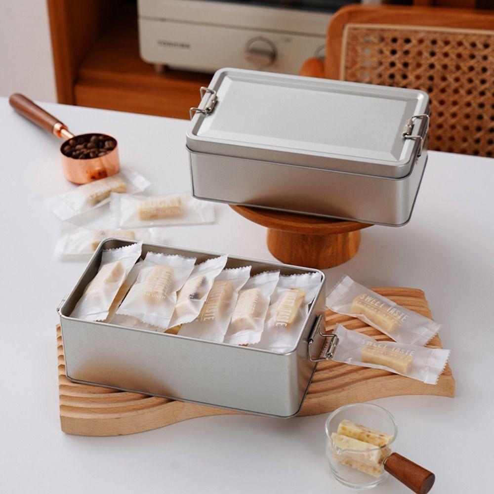 New With Lid Tinplate Box Rectangular Shape Multi Color Metal Storage Box Buckle High Quality Candy Box Kitchen Organization