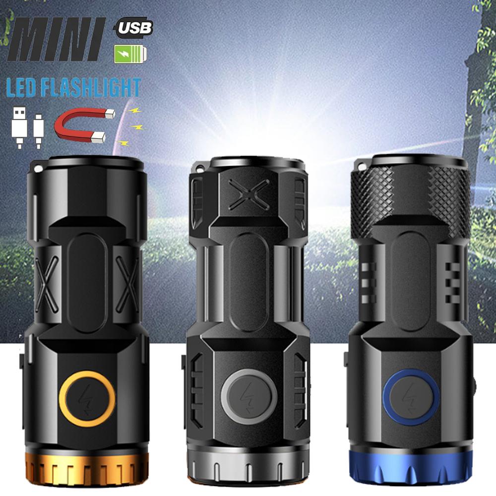 Mini Rechargeable LED Flashlight Camping Light With Side Lights and Lampshade Tail with Magnet Suitable for Exploring, Camping