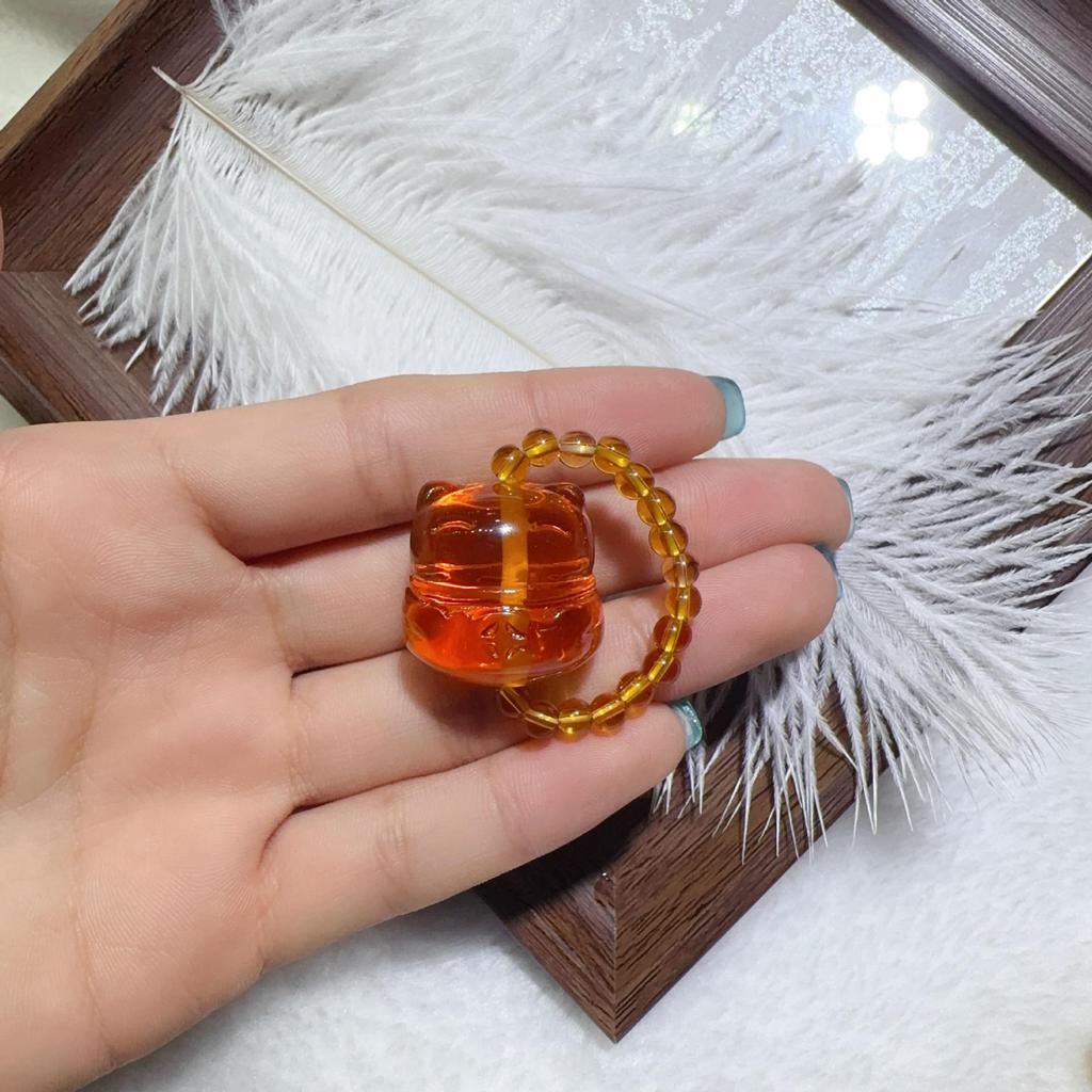 Second Gen Turquoise Amber Ring: Nine-Tailed Fox & Little Bear Wealth-Attracting Trendy Fashion Jewelry