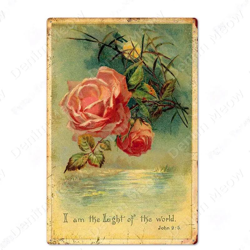 Blumen Retro Metallschild für Hinterhof Schlafzimmer Dekorationen, Rosen Wandkunst Poster, Lavendel Vintage Blechschild, Liebesgeschenk für Frau