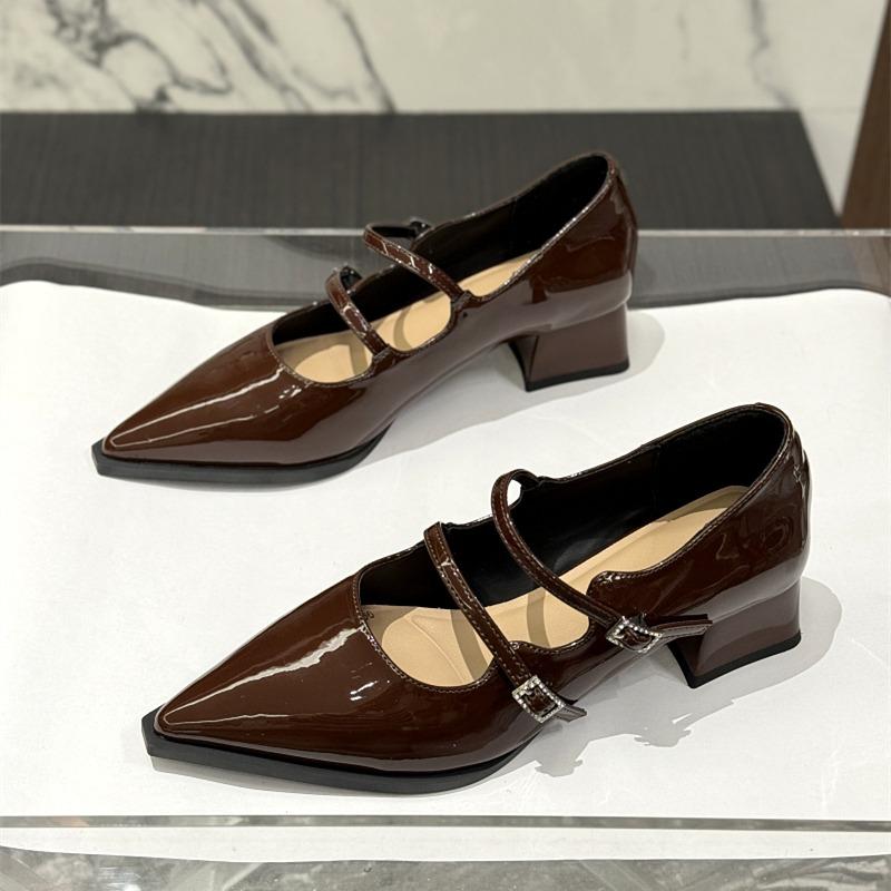 Fashion New Women's Spring Autumn Women Double Buckle Shoes Leather Square Head Square Heel Solid Color Women's Shoes Zapatos Mujer