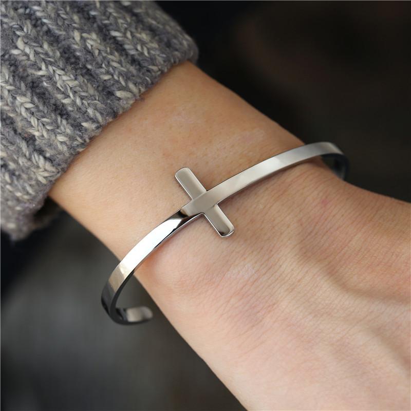 Cross Opening Bracelet Black Mens and Womens Minimalist Style