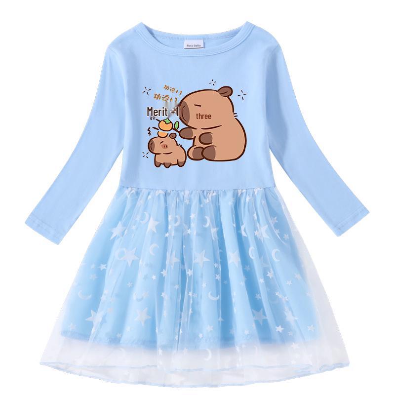 Kids' Korean Style Rainbow Sequin Princess Dress with Mesh Pleats - Short Sleeve for Summer, Long Sleeve for Spring/Autumn