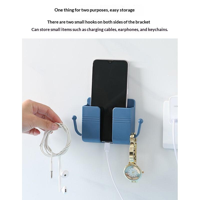 Wall Mount Phone Holder Phone Stand For Bed, Wall Mounted Shower Phone Holder Remote Control Holder With Hooks