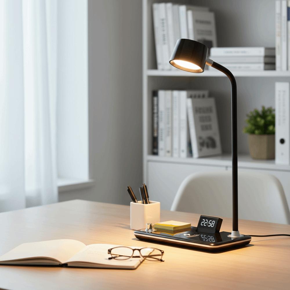 Bluetooth USB Port LED Table Lamp Stand Clock Night Lighting LED Desk Lamp Multifunction Wireless Charger Night Light Bedside