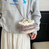 Cotton Linen Knitting Water Bucket Style Shoulder Bag For Kids And Teens