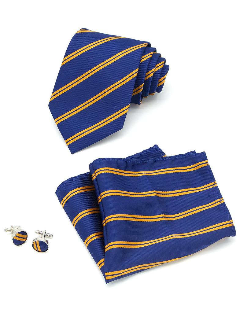 Gestreiftes Krawatten-, Einstecktuch- und Manschettenknöpfe-Set - Business Formal, 8,5 cm breit, Anzugzubehör