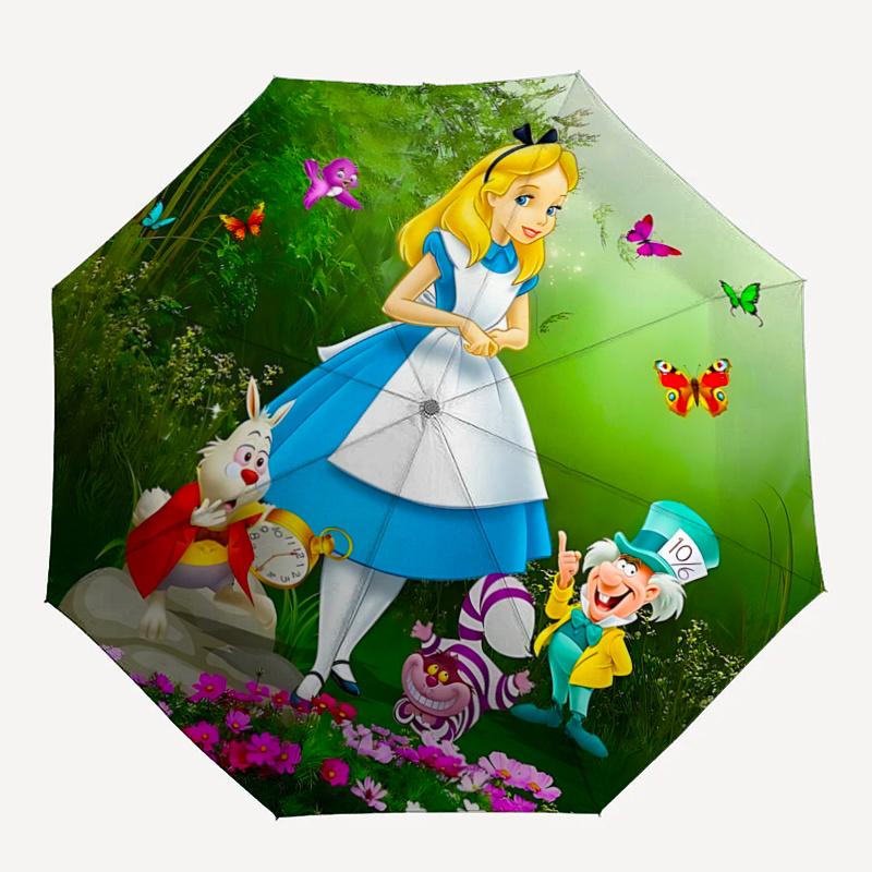 1pc Alice in Wonderland Pattern Umbrella, Fashionable, Personalized, High-Value Folding Umbrella, a Must-Have for Summer, 8-Rib Durable Iron
