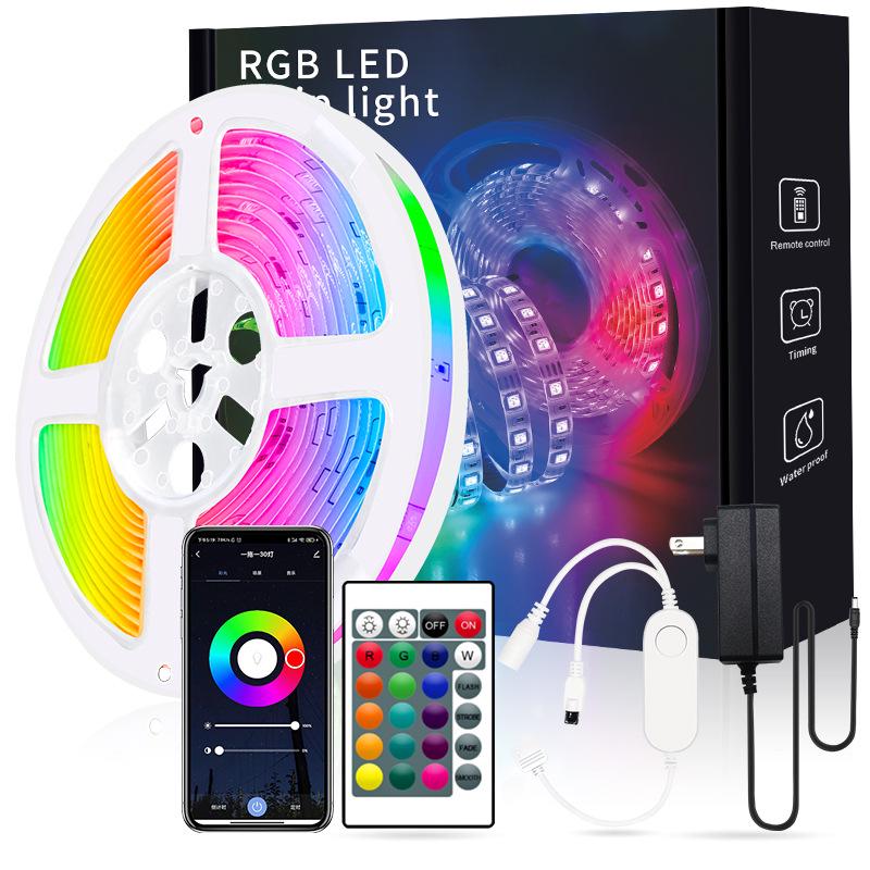 

Tuya WiFi Smart 5050 RGB Light Strip Kit with 24-Key Remote & 2835 Seven-Color Ambient Lighting 5m, US Plug, Non-waterproof