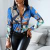 Spring Autumn Women Officewear Blouse Women Fashion Elegant Scarf Chain Print Button Design Shirt Long Sleeve Patchwork