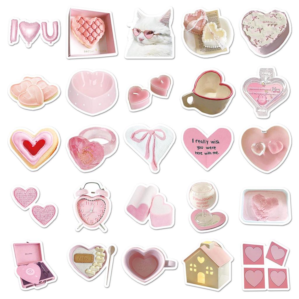 50 Heart-Shaped Ins Style Stickers: Cartoon Fresh Girly Heart for DIY Journaling, Helmets, Water Bottles